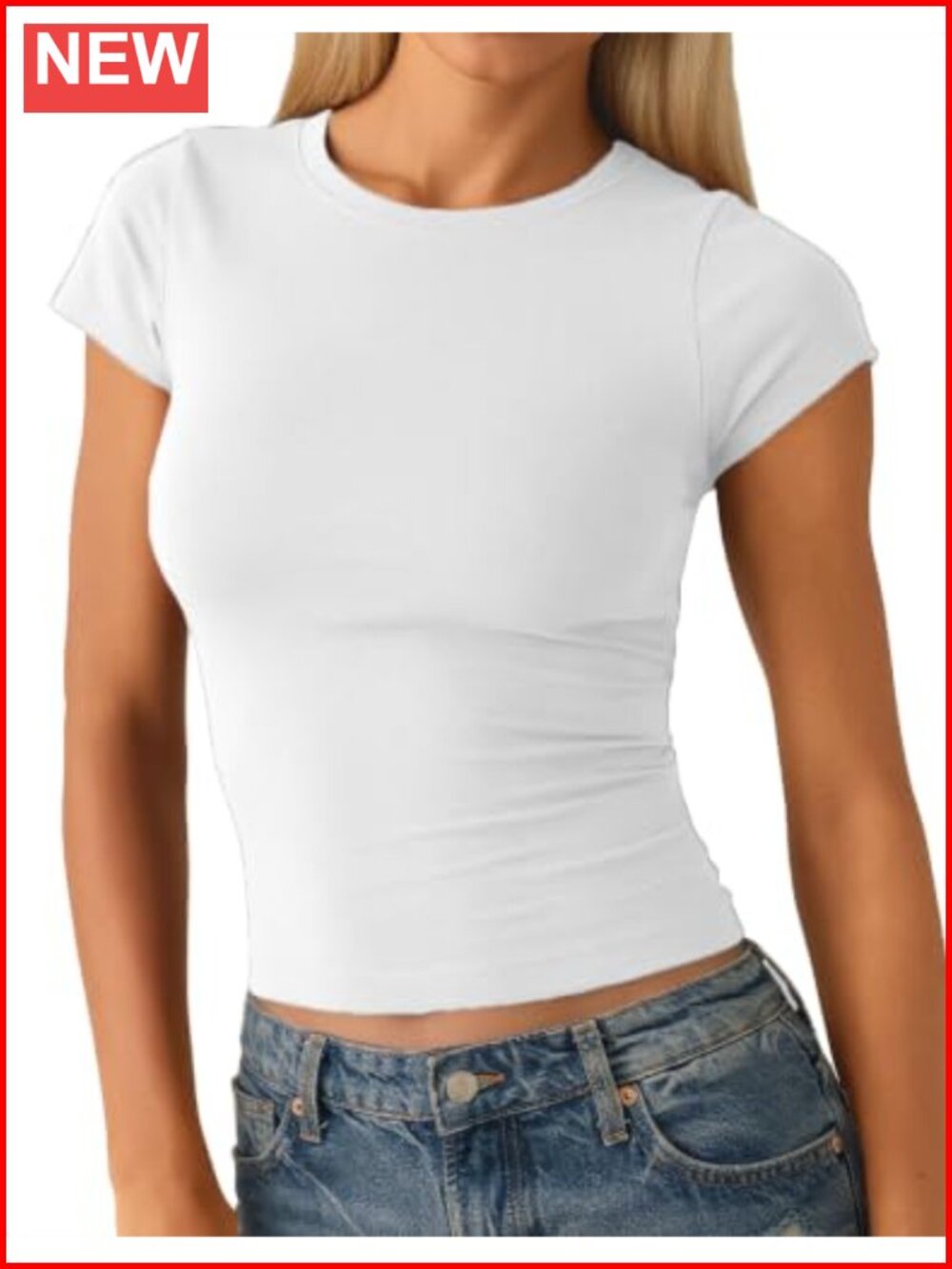 Women's Cotton Blend Slim Fit Crew Neck Cap Sleeve Tee